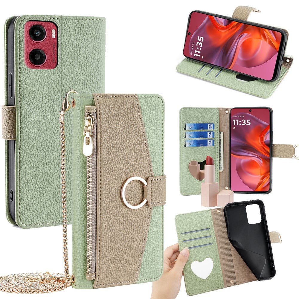 Motorola Moto G05 4G Case Mirror Wallet Leather Phone Cover with Chain