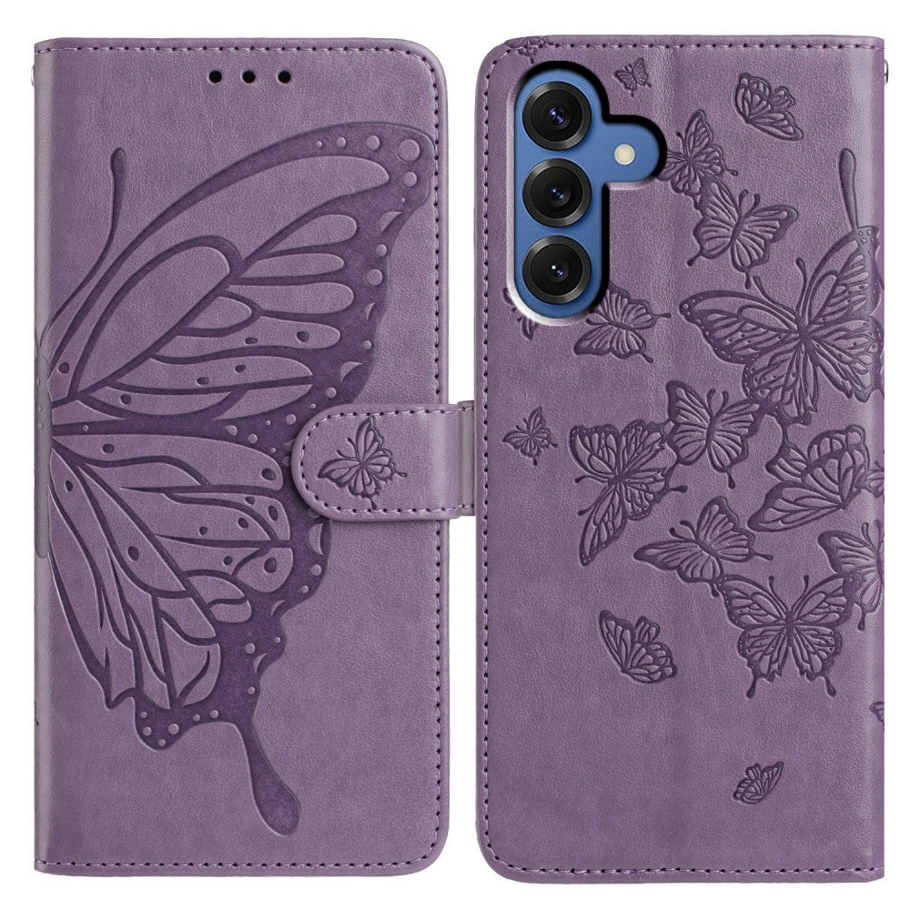 Samsung Galaxy S25 Case Butterfly Imprinted Wallet Stand Vegan