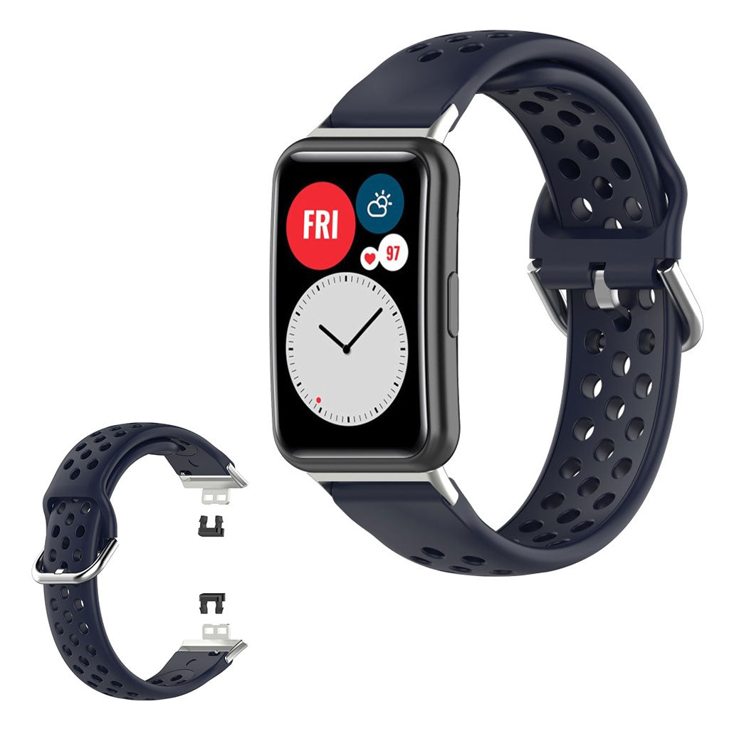 Huawei Watch Fit hole etched silicone watch band - Dark Blue