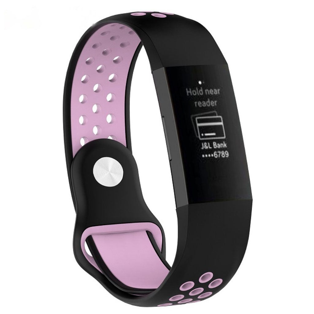 Fitbit Charge 3 breathable bi color silicone watch band Black Pink