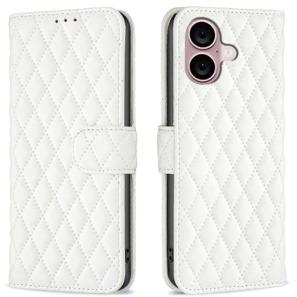 Rhombus pattern matte iPhone 16 Plus flip case White