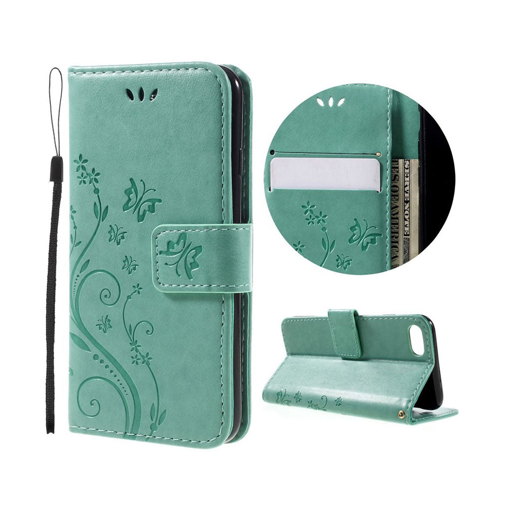 Jensen iPhone 7 8 Butterfly Flower Printed Flip Cyan