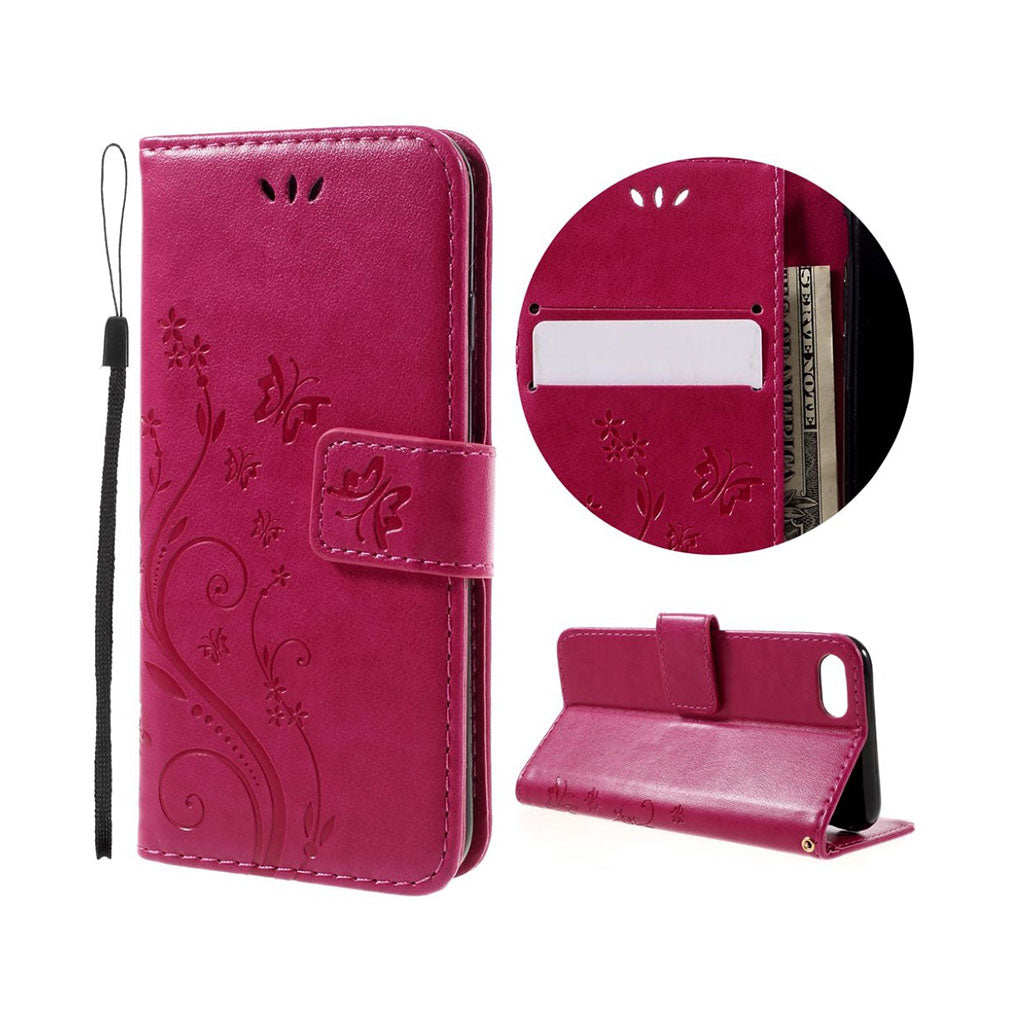 Jensen iPhone 7 8 Butterfly Flower Printed Flip Hot Pink