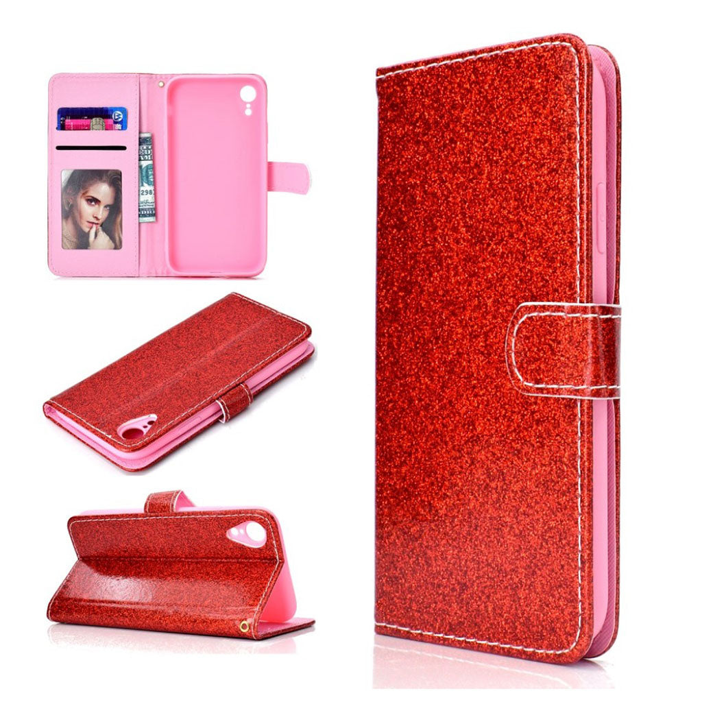 iPhone XR Red Flash Powder Leather Flip Case