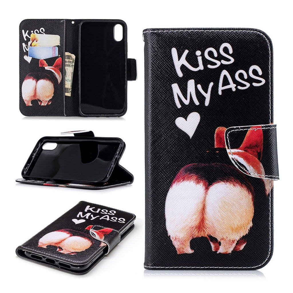 iPhone Xr pattern printing leather flip Kiss My Ass