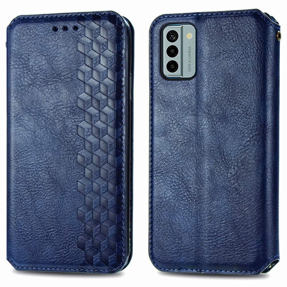 Leather case with a stylish rhombus imprint for Nokia G22 Blue