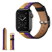 Apple Watch Series 6 / 5 44mm stylish leather watch band - Yellow + Purple Stripes