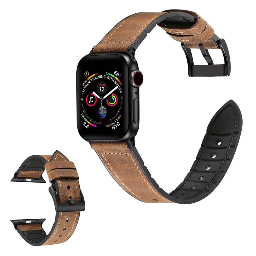 Apple Watch Series 6 / 5 40mm silicone + leather coated watch band - Crazy Horse Brown