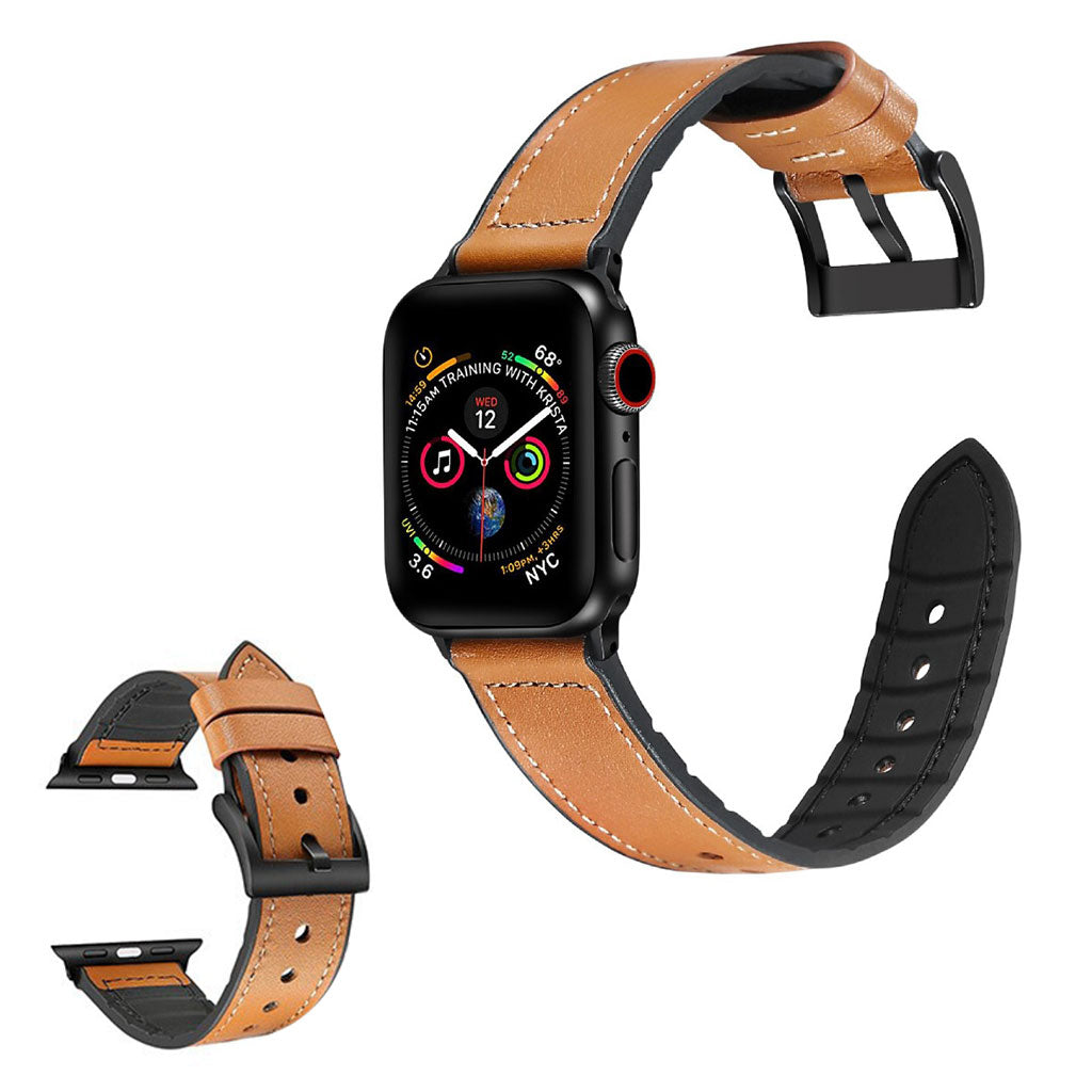 Apple Watch Series 6 / 5 40mm silicone + leather coated watch band - Brown