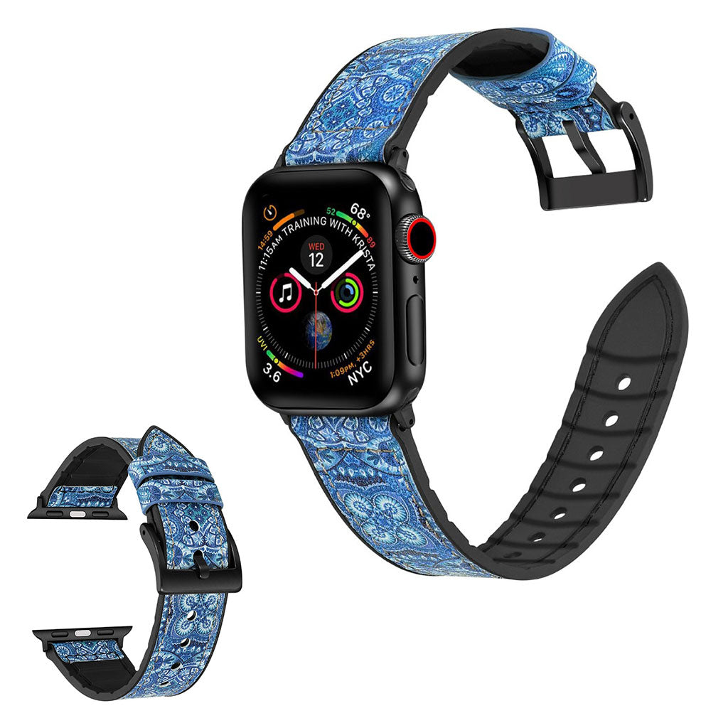 Apple Watch Series 6 / 5 40mm silicone + leather coated watch band - Pattern Dark Blue