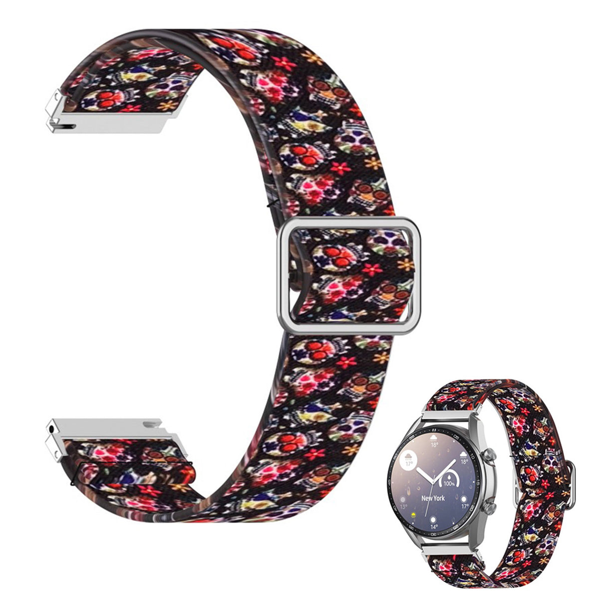 22mm Universal pattern printing nylon watch band Colorful Skull