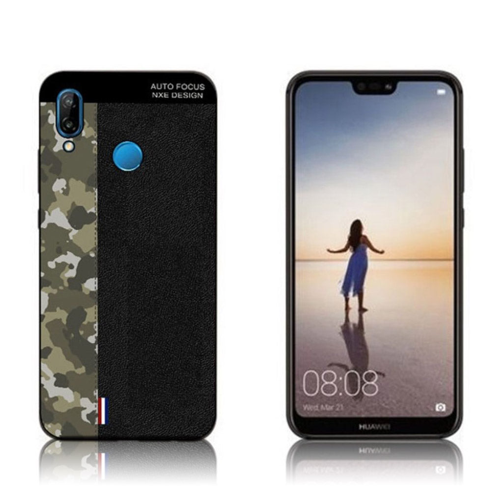 Huawei P20 Lite camouflage pattern splicing case Army Green Camouflage Black