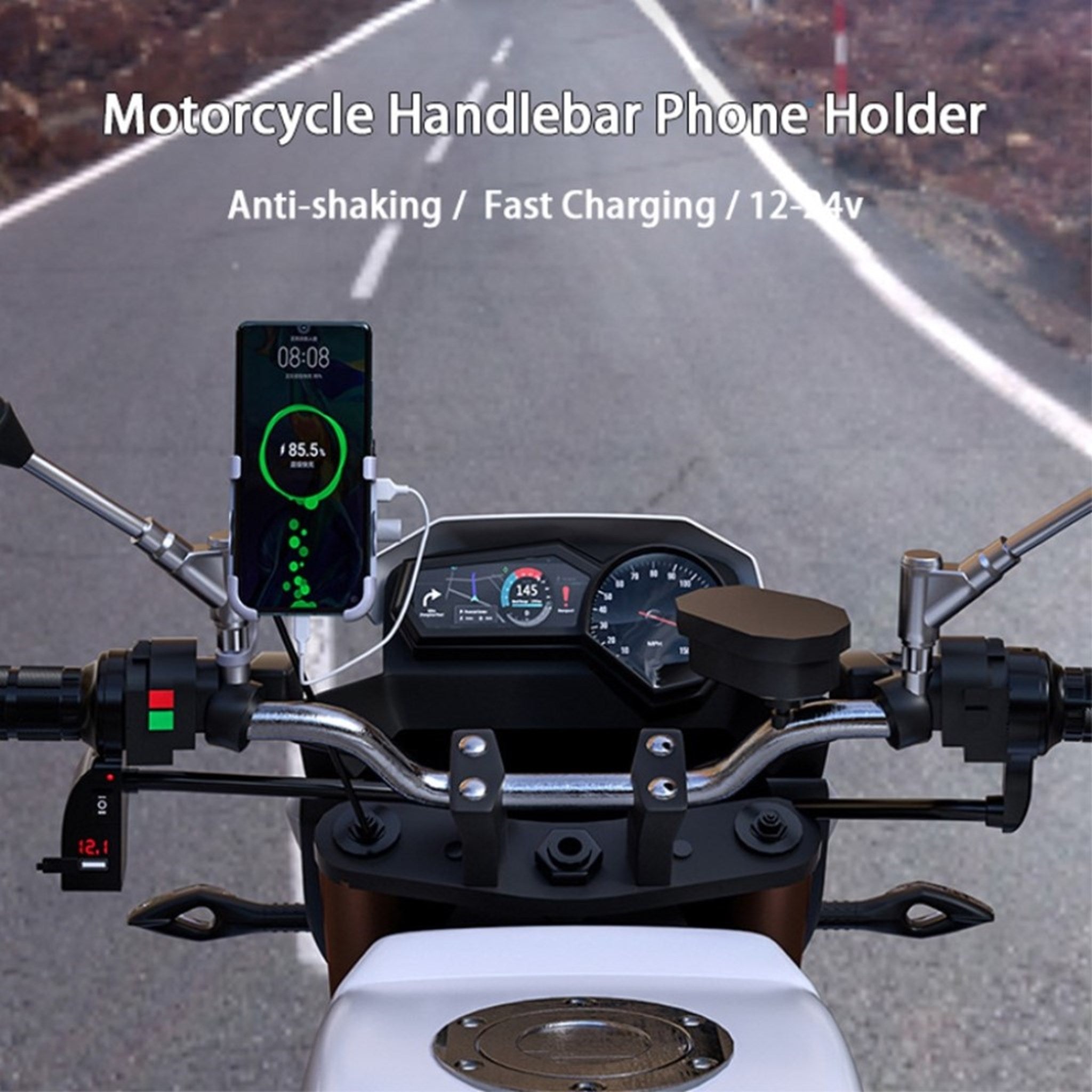 Universal WUPP 360 degree bike phone holder QC 3.0 charger Black