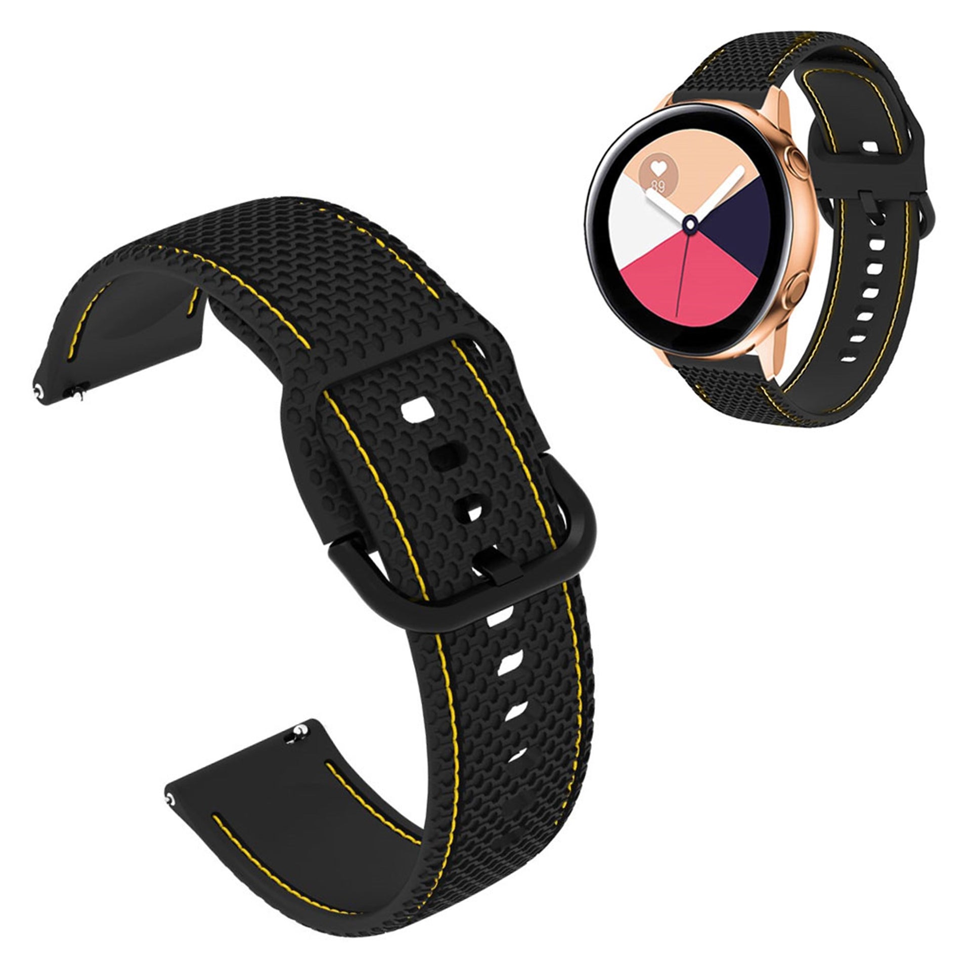 20mm Universal stitching line silicone watch strap Yellow