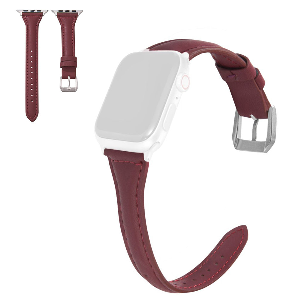 Apple Watch Series 6 5 40mm simple leather watch band Wine Red