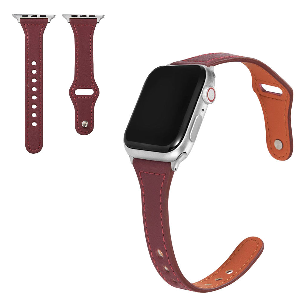 Apple Watch Series 6 5 40mm button snap genuine leather watch band Wine Red