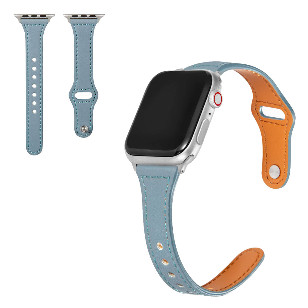 Apple Watch Series 6 5 40mm button snap genuine leather watch band Blue